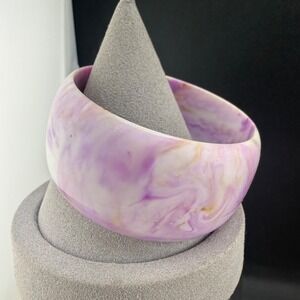 Vintage Estate Bangle Bracelet Purple Retro Chunky Wide Swirl 8.5"